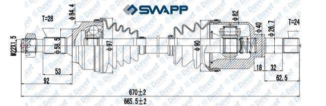 SWAPP 61223 On Aks Sol P407-C5 Iii Dv6 1.6hdi 16v - Ew10j4 - Ew10a 2.0 16v - Ew7j4 / Ew7a 1.8 16v - P508 Be4r Sanzuman -Scudo 1.6 Mtj   (Dis Freze:28 Ic Freze:24 Conta Capi:58.5 Boy:670 Mm)